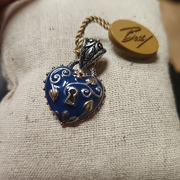 BARBARA BIXBY LOCK HEART ENAMEL VINE LEAF FLOWER ENHANCER PENDANT CHARM Gift - Picture 3 of 3